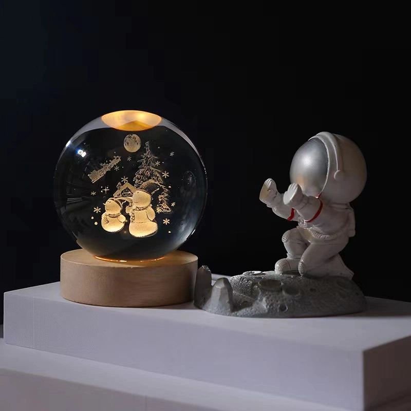 3D Luminous Solar System Carved LED Crystal Ball with Removable Ball