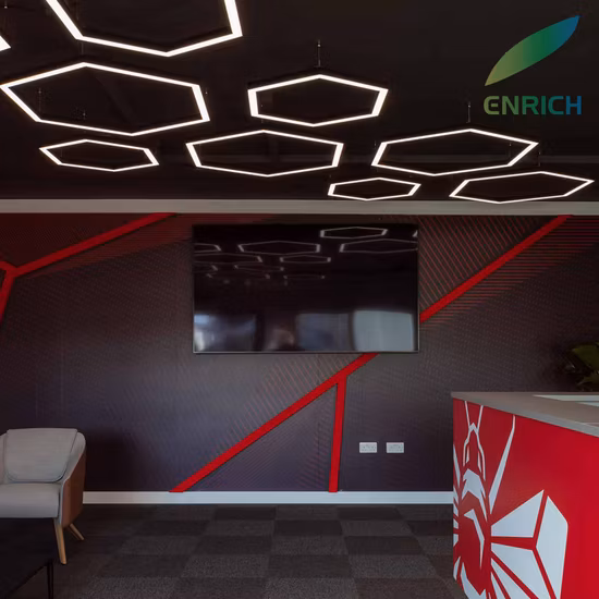 Красочный светодиодный линейный подвесной светильник шестиугольной формы RGB со звукопоглощающей акустической панелью